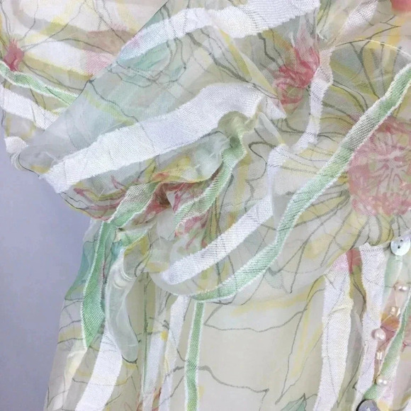 Beaded Sheer Top Faux Pearls L Petite Green Fairycore Boho Romantic Art To Wear - Picture 8 of 8